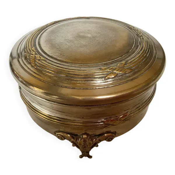 Ancienne boîte tripode métal argenté style Louis XVI