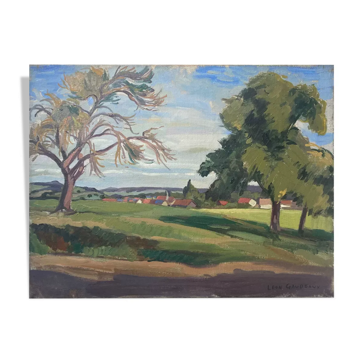 Tableau HST ''Paysage à Jouy sur Eure'' par Léon Gaudeaux (1893 / 1947)