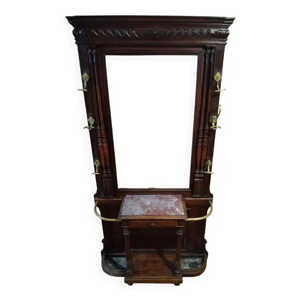 Vestiaire porte-manteau d’époque Napoléon III en noyer et patères en laiton