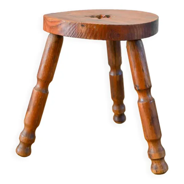 Tabouret tripode en bois avec étoile, Brutaliste, Style Populaire, 1950