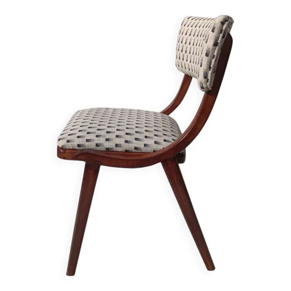 Chaise Bumerang Mid-Century Modern, Jacquard blanc crème clair, Pologne, années 1960