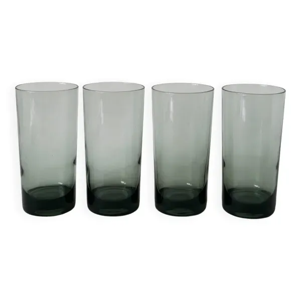 lot de 4 verres Long Drink en verre fumé Design 1970