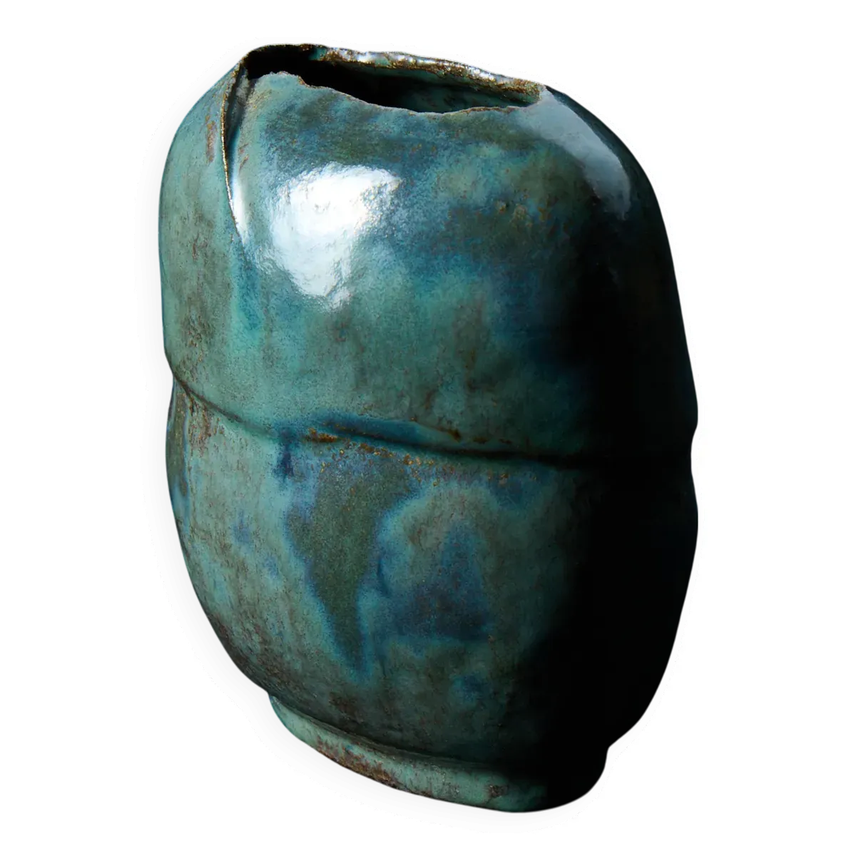 Vase en céramique artisanale bleu-vert – pièce unique