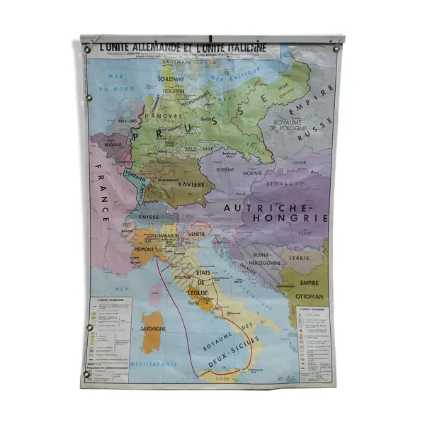 Carte d'école vintage MDI L'unité Allemande et Italienne