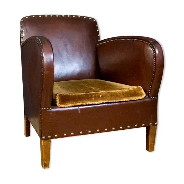 Fauteuil club antique en tissu de cuir