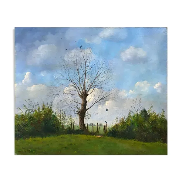 Tableau Jean Paul Barré, HST ''La fin de l'hiver'' Paysage de Brière