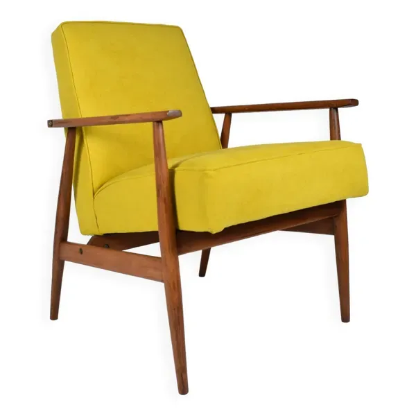 Fauteuil original ''FOX'', Pologne années 1970, entièrement restauré, jaune