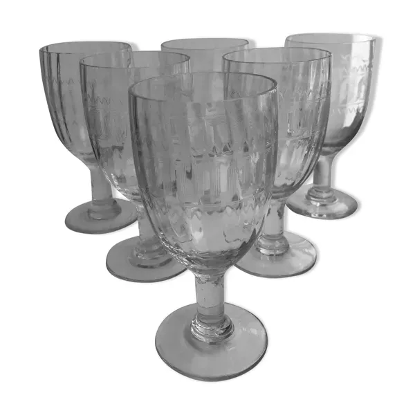 ensemble de 6 grands verres à vin en cristal gravé début XXème