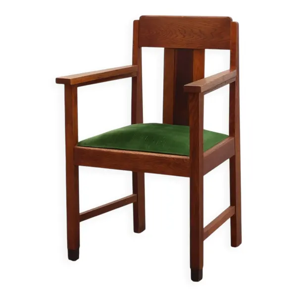Chaise latérale en chêne et velours de l'école d'Amsterdam, Pays-Bas, années 1920.