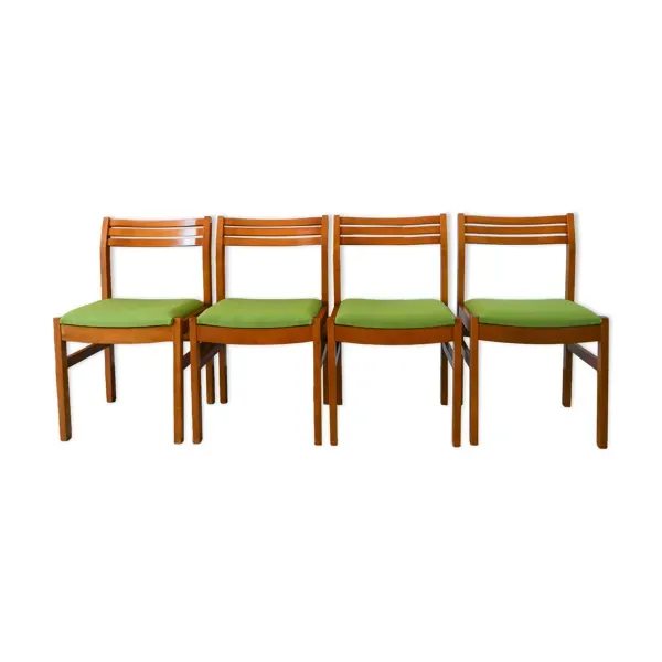 Ensemble de 4 chaises Scandinaves en bois de hêtre, laine verte, 1960
