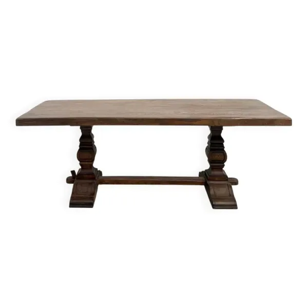 Table monastère en chêne massif, balustres tournés, France, années 1930
