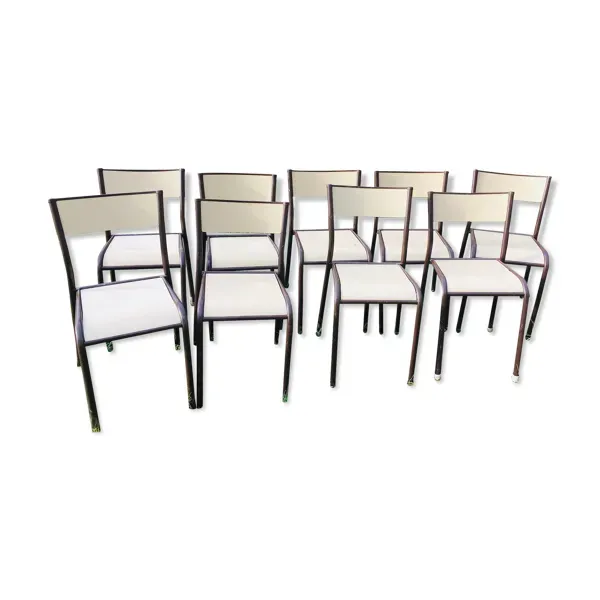 Lot de 10 chaises d'école années 70 blanc