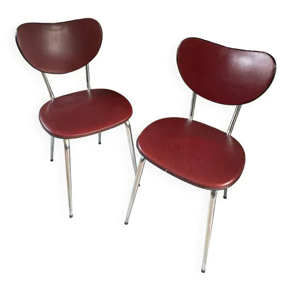 Paire de chaises en skaï bordeau