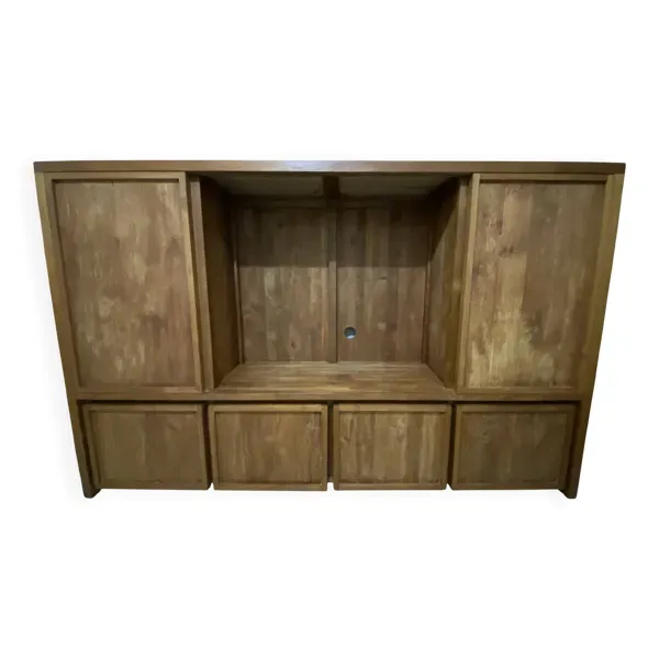 Meuble tv avec étagères et rangements en teck massif