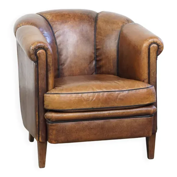 Fauteuil club vintage en cuir de mouton