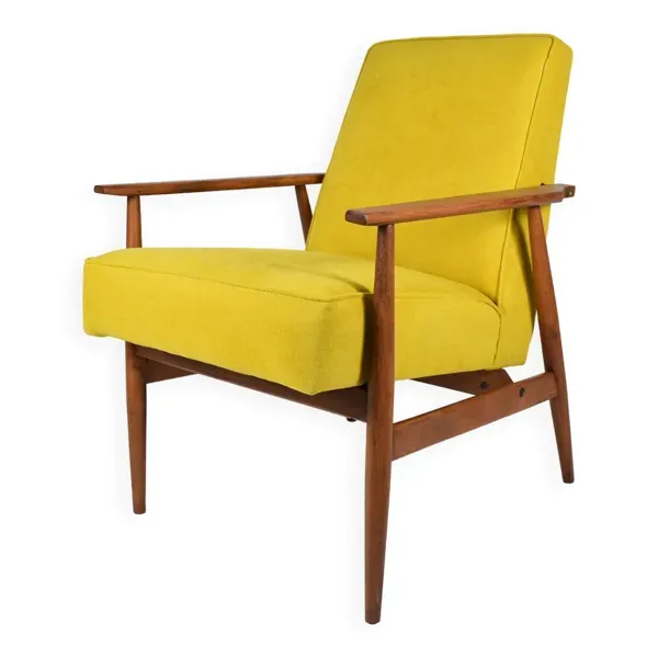 Fauteuil vintage original « FOX », designer Henry Lis, années 1970, entièrement restauré, jaune