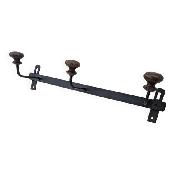 Porte-manteau Fer Forgé Riveté 3 Patères Ancien