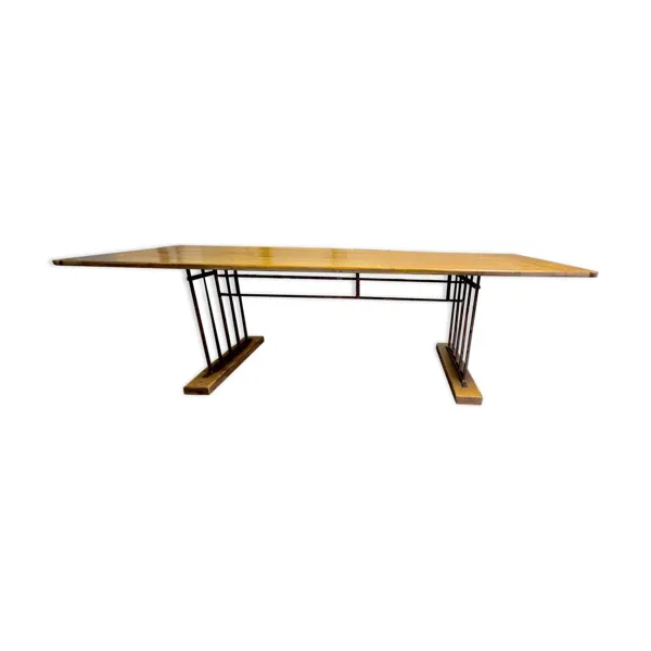 Table à manger en bois massif – style industriel/atelier + 2 consoles