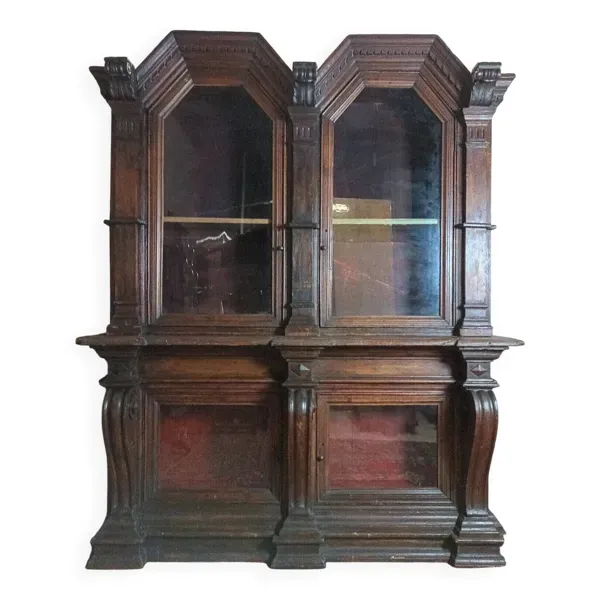 Bibliothèque, meuble de métier style Empire en pin massif