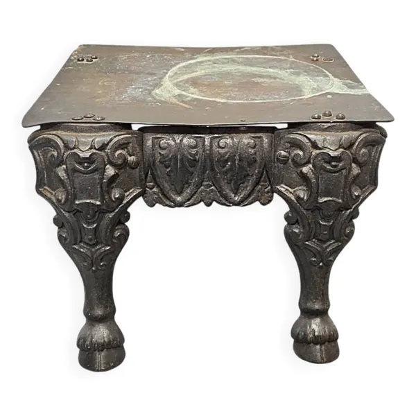 Table en fonte et cuivre victorienne anglaise antique, datant d'environ 1850.