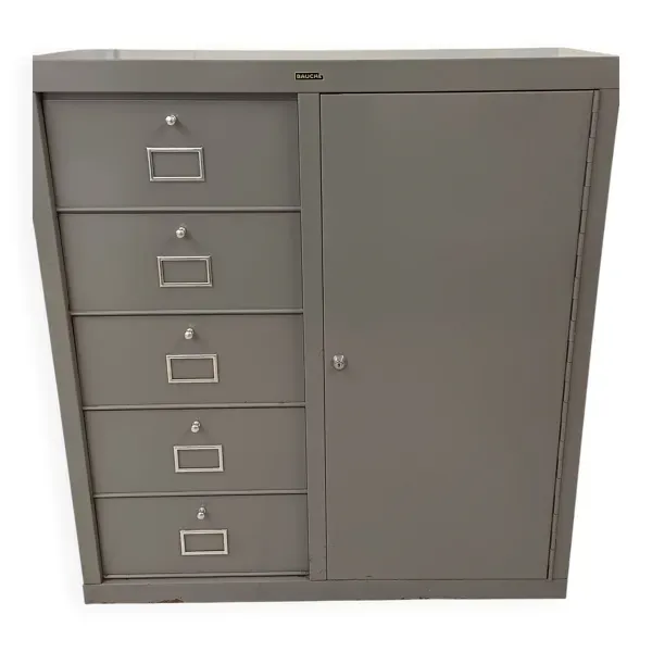 Meuble industriel BAUCHE 5 tiroirs et porte – métal vintage années 50