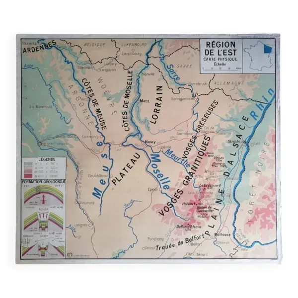 Carte scolaire vintage mdi France Régions Nord et Est
