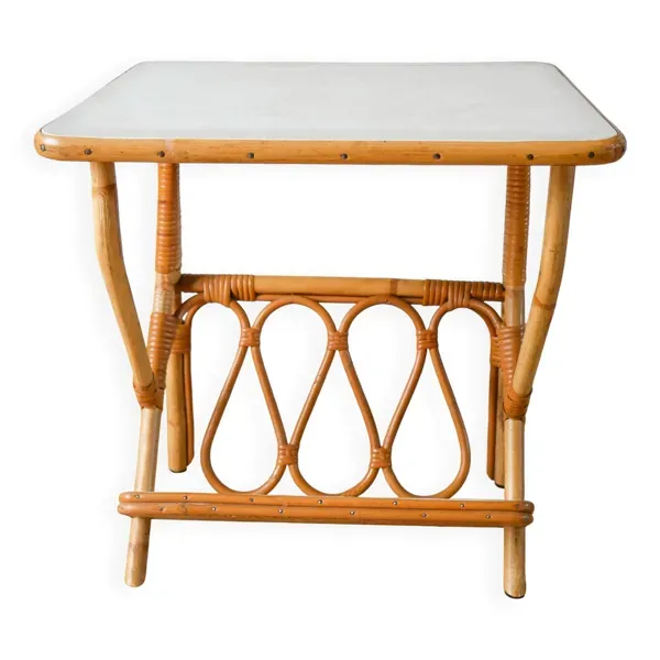 Table d'appoint porte-revues en rotin et bambou 1960