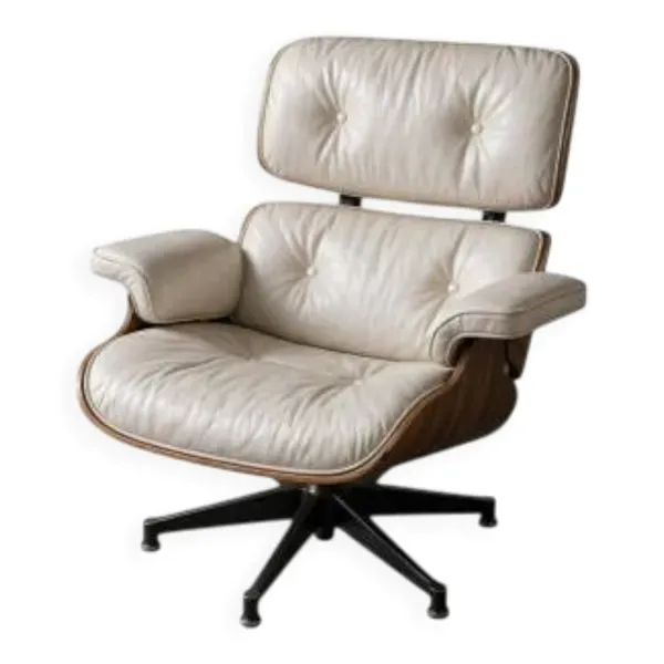 Charles et Ray Eames & Mobilier International - Lounge Chair cuir blanc et palissandre