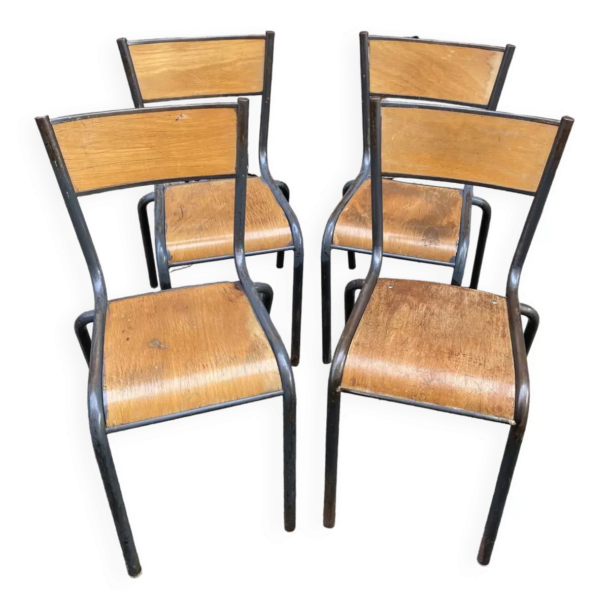 lot de 4 chaises d'école industrielle école vintage collectivités French School chairs Mullca