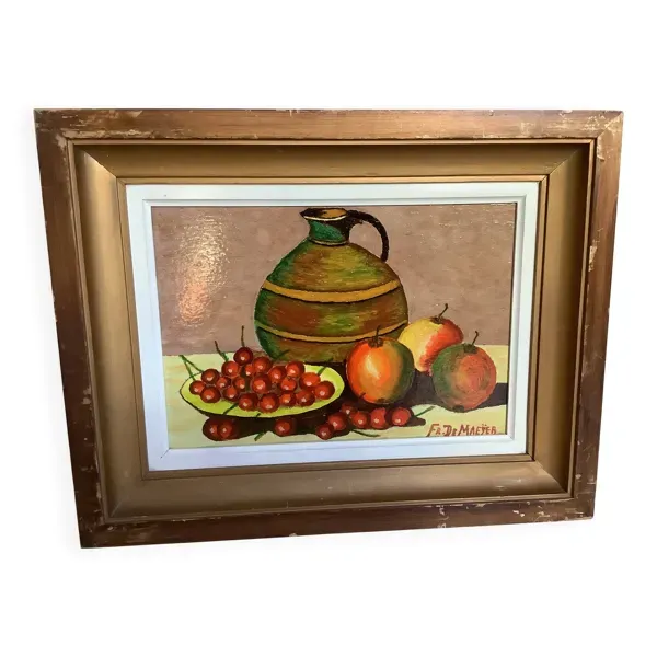 Tableau nature morte huile sur panneau signée
