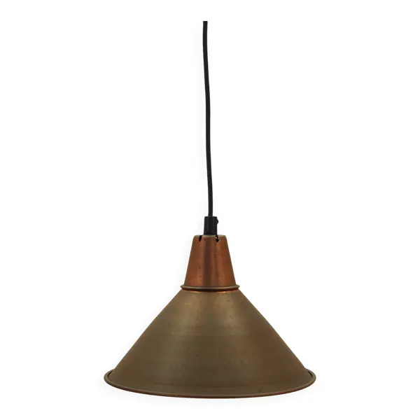 Lampe suspendue en laiton danois, abat-jour conique industriel, années 1960