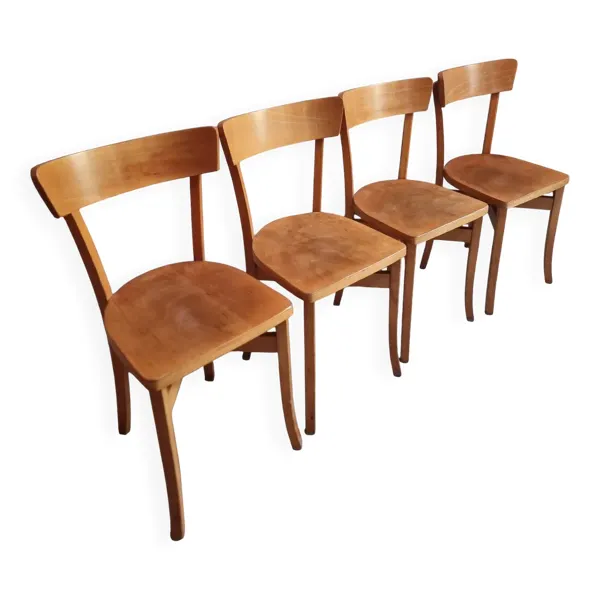4 chaises bistrot françaises en hêtre et contreplaqué, années 1960