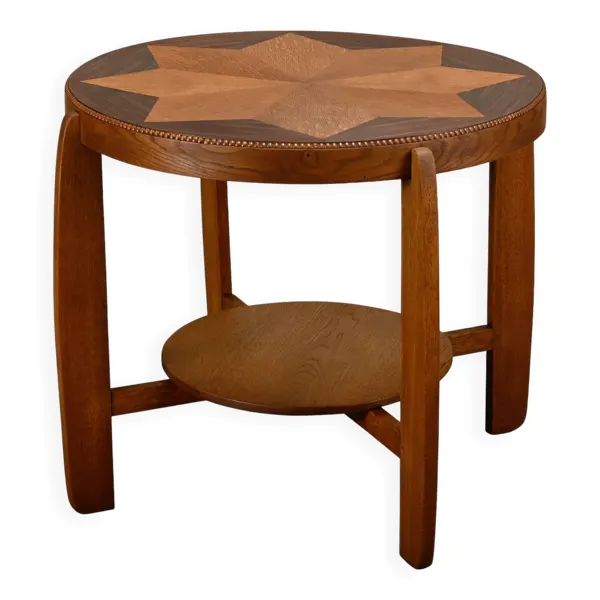 Table d'appoint Art Déco néerlandaise de l'École d'Amsterdam en chêne avec étoile
