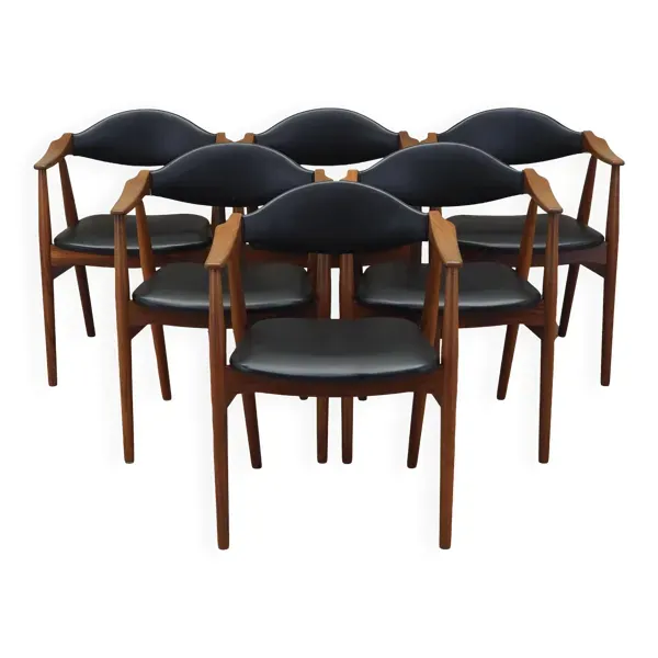 Ensemble de six chaises en teck, design danois, années 1970, fabrication : Farstrup Møbler