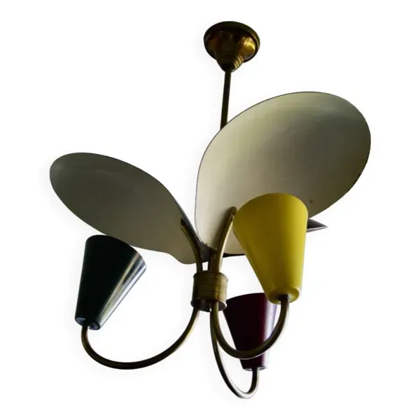 Lustre vintage tricolore en tole laqué  et laiton