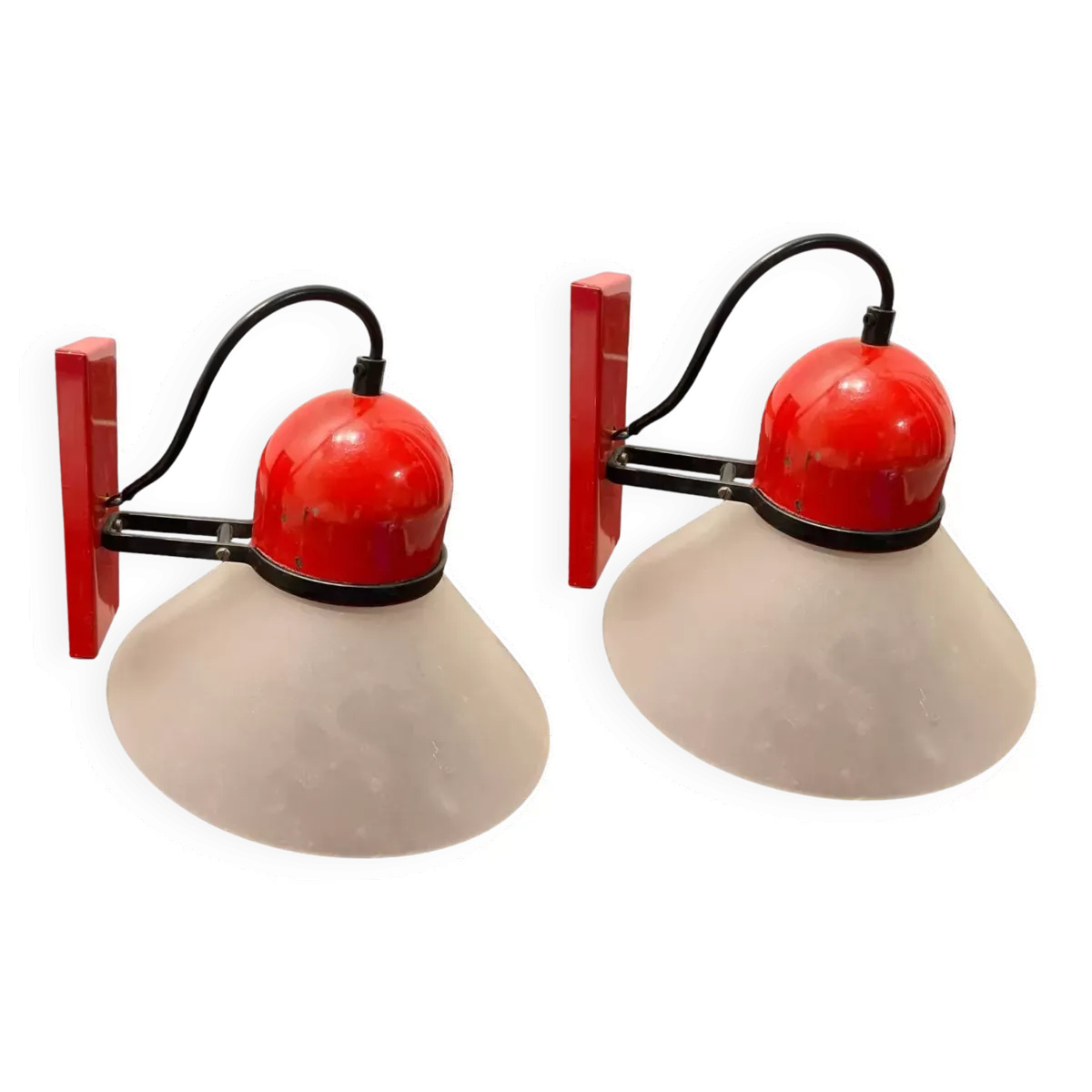 Set de 2 appliques rouges industrielles, années 1970