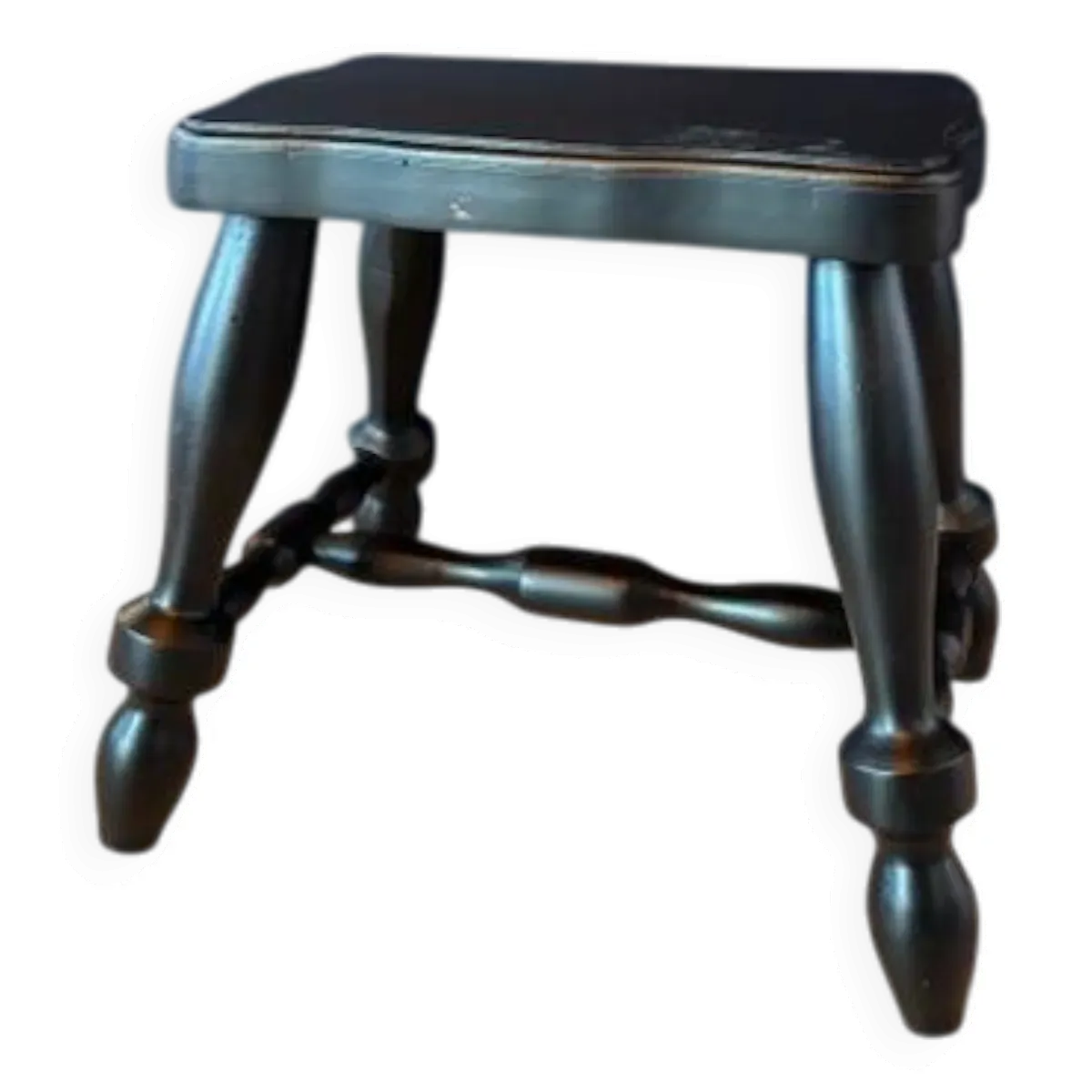 Tabouret pieds compas ancien en bois noir