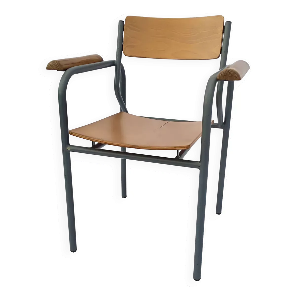 fauteuil structure tubulaire assise et accoudoires bois