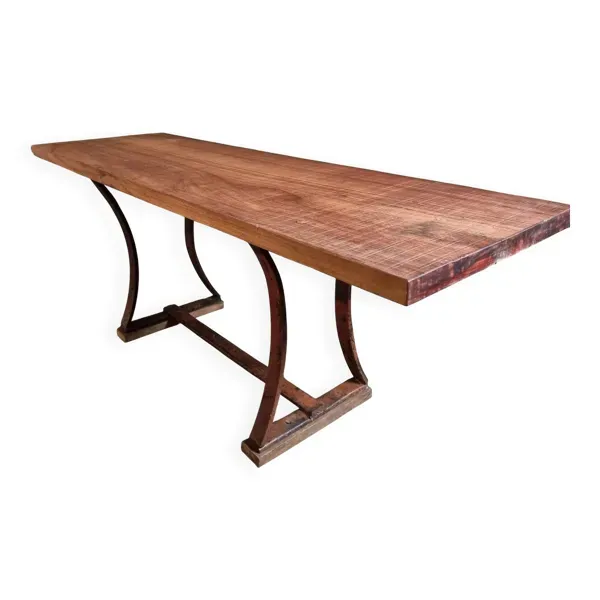 Table industrielle vintage en fer et bois massif