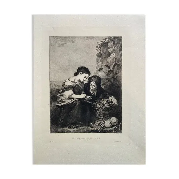 Gravure par albert artigue, xixe B.esteban murillo, ''les marchands de fruits