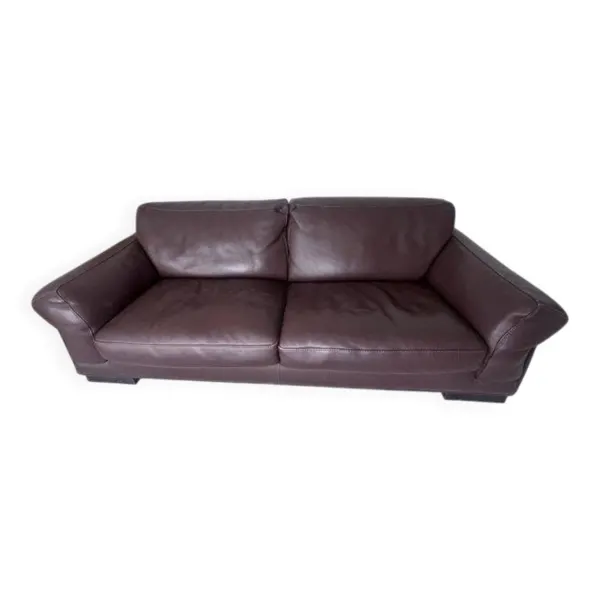 Canapé Roche Bobois cuir véritable marron – 3 places – Très bon état