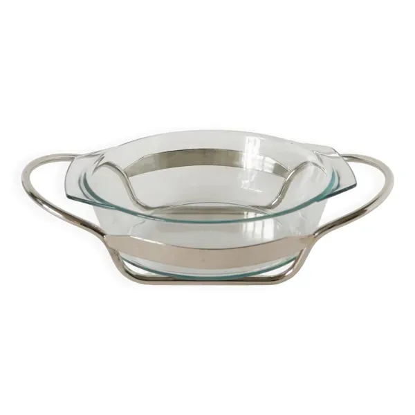 Grand saladier en verre et métal argenté, 1950