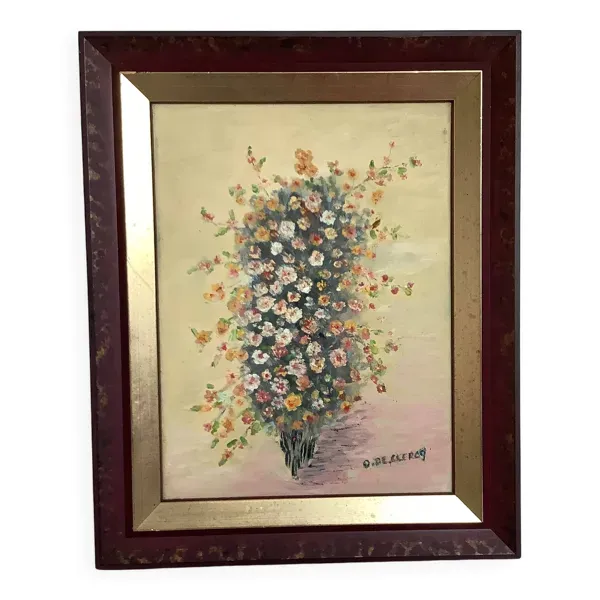 Cadre tableau huile sur toile ''fleurs'' signé Declercq