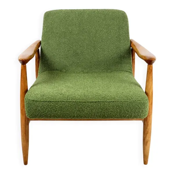 Fauteuil vintage GFM 300-202 design J.Kedziorek Loft années 70 boucle verte - 2 pièces disponibles