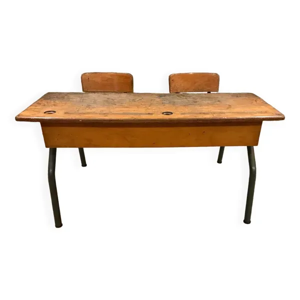 Bureau d’écolier vintage double pupitre
