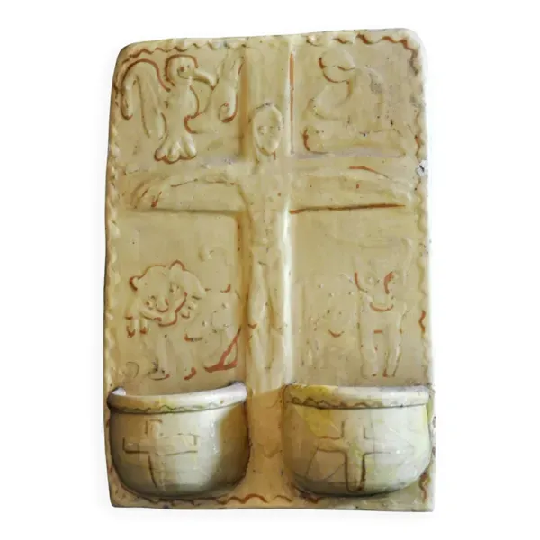 Bénitier en terre cuite émaillée signé MSD Anne Dangar Moly-Sabata