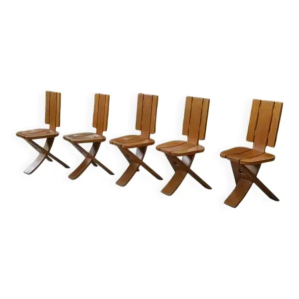 Ensemble de 5 chaises en chêne massif par la manufacture de Seltz 1970’s