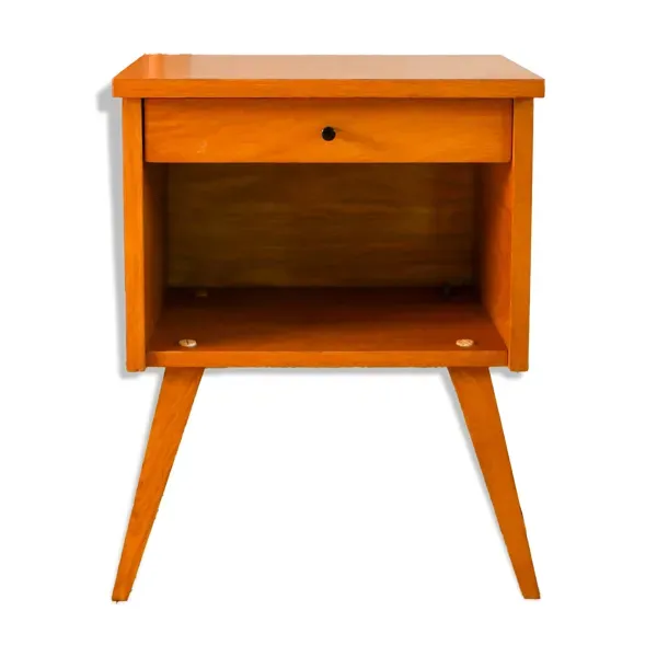 Chevet scandinave en placage teck, pieds compas et tiroir, 1960