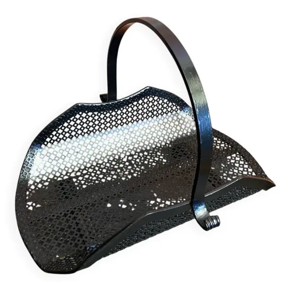 Porte Bûches Ancien Cheminée Fer Forgé + Tôle Perforé Noir Vintage #D6
