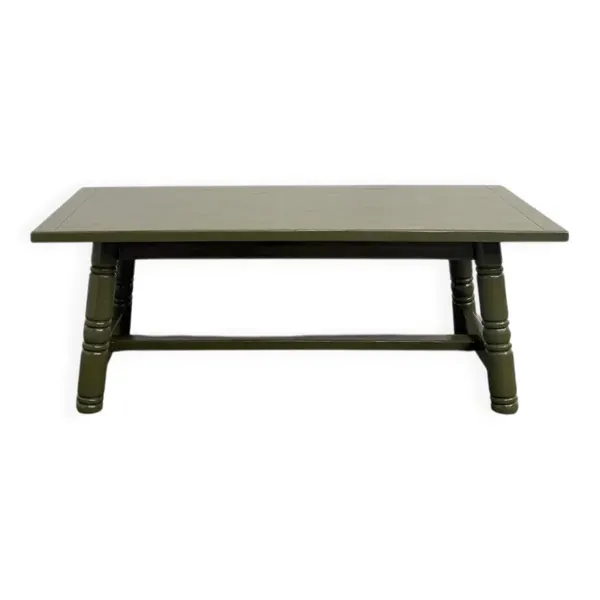 Table à manger laquée vert olive glossy — DLG Georges Robert, Circa 1970